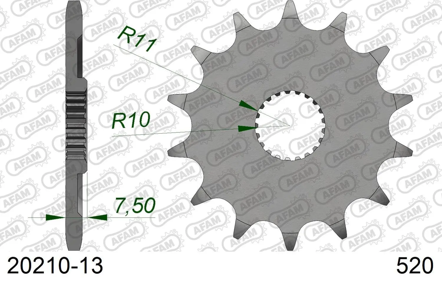 AFAM pastorek přední 2120 13 HONDA CR 125R '04-'07, CRF 250R/X '04-'17 (JTF1323.13) (řetěz 520) ( )