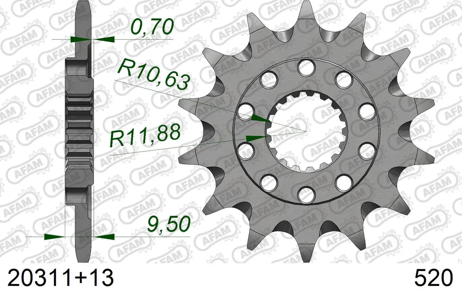 AFAM pastorek přední 342 13 HONDA CR 250 '88-'07, CRF 450 '02-'25, CRF 250R '22-'25, TRX 450/700 samočisticí (JTF284.13SC) (řetěz 520) (AFAM pastorek)
