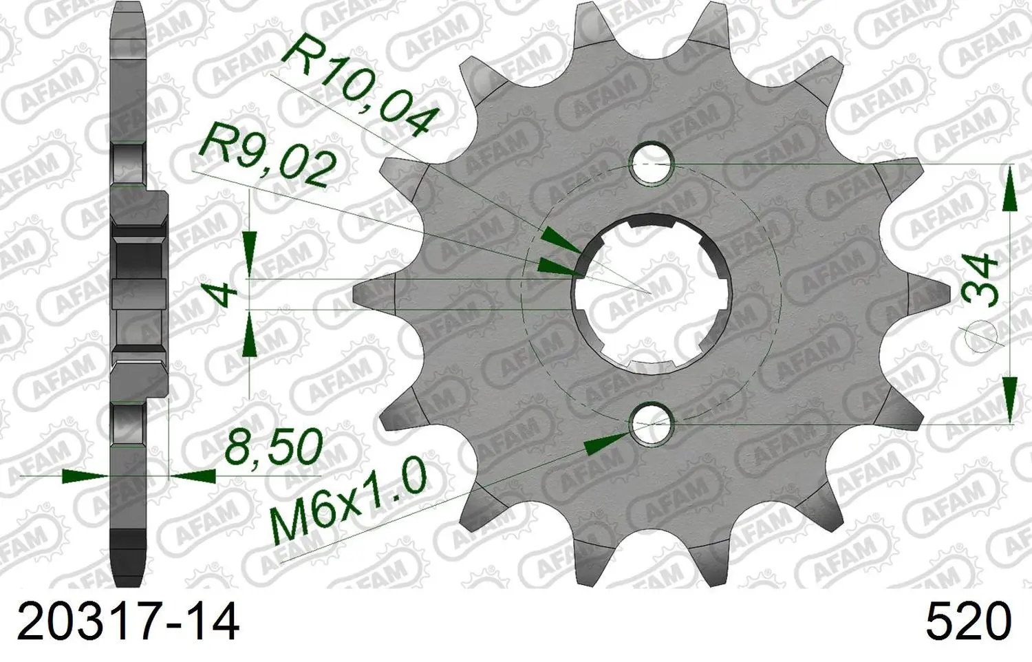 AFAM pastorek přední 2046 14 HONDA CA 125 '95-01', CB/CBX/CM/CMX 250 '83-16' (JTF270.14) (řetěz 520) (AFAM pastorek přední 2046 14 HONDA CA 125)