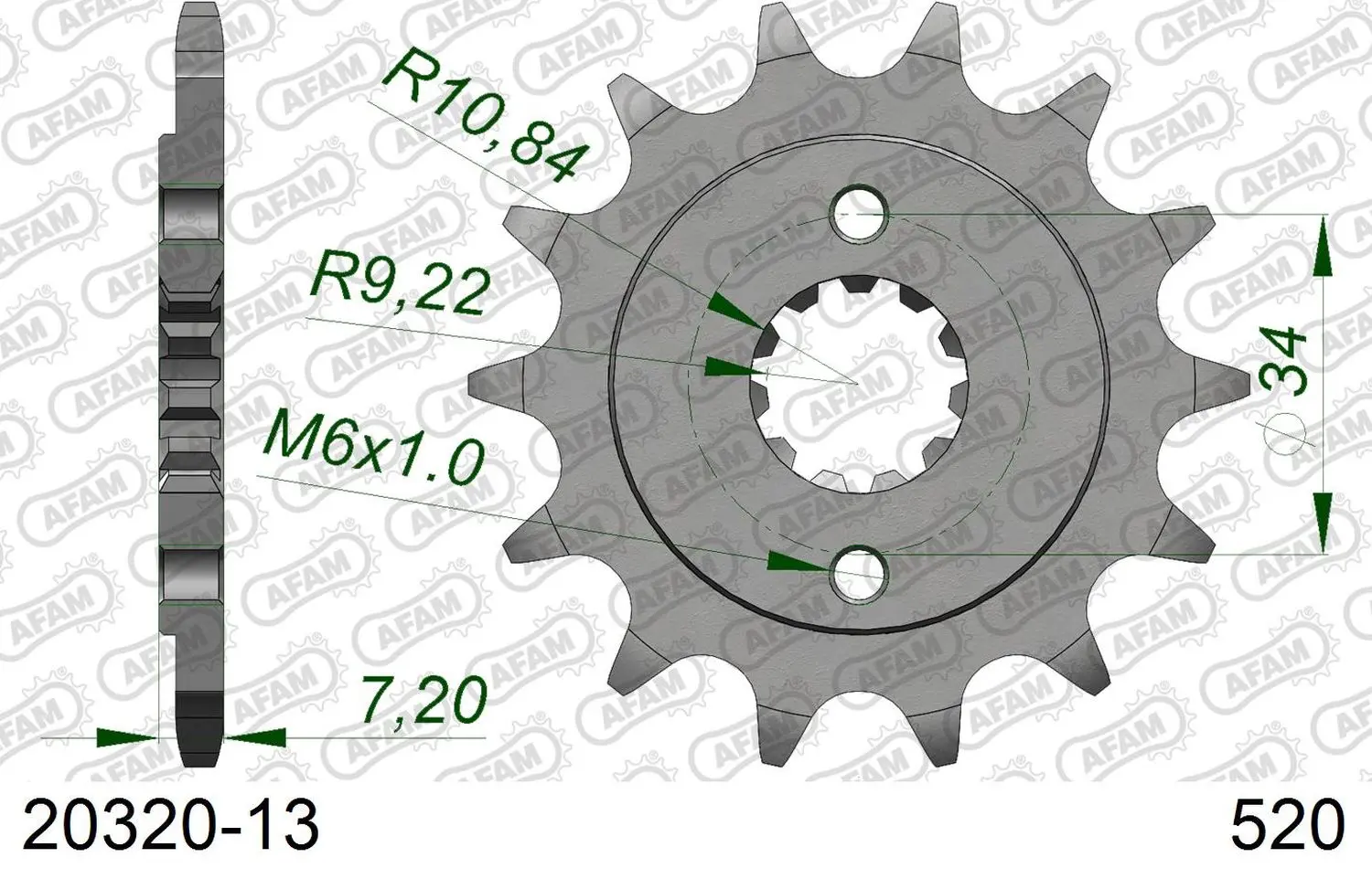 AFAM pastorek přední 2067 13 HONDA CBF 250, XR 250R (JTF1321.13) (řetěz 520) (AFAM pastorek přední 2067 13 HONDA CBF 250, XR 250R (JTF1321.13) (řetěz)