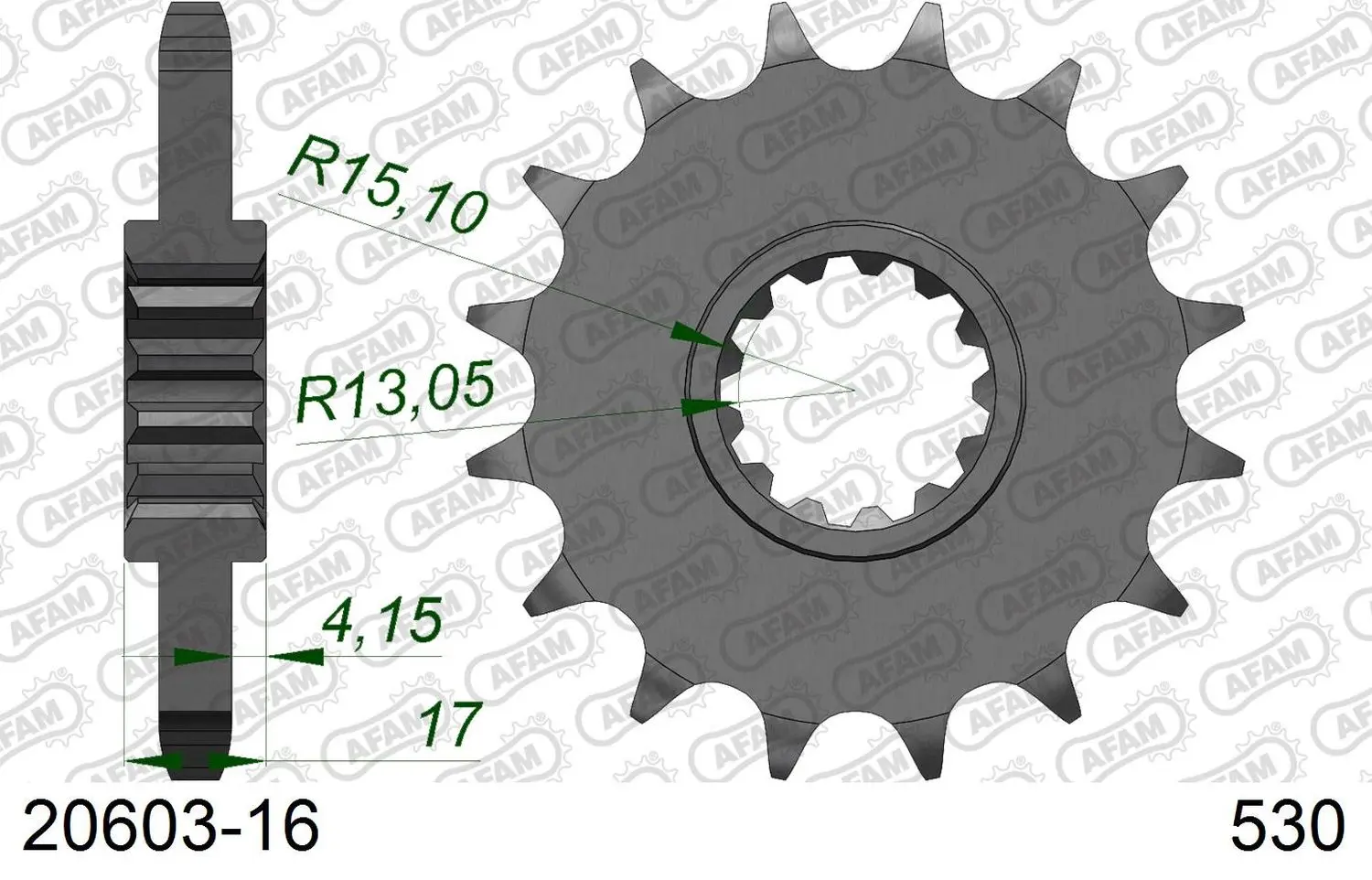AFAM pastorek přední 347 16 s gumou HONDA CBR 1000RR '04-'16, CBF 1000, CBR 900/929/954 (JTF333.16RB) (řetěz 530) (AFAM pastorek přední 347 16 s)
