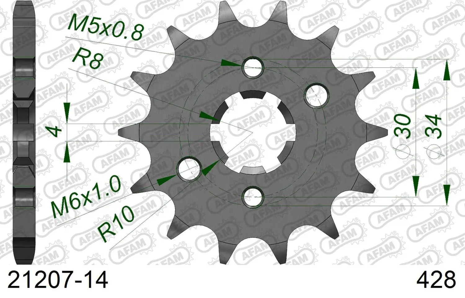AFAM pastorek přední 2177 14 YAMAHA YBR125 '05-'15, XT 125 R/X 08-11 (JTF548.14) (řetěz 428) ( )