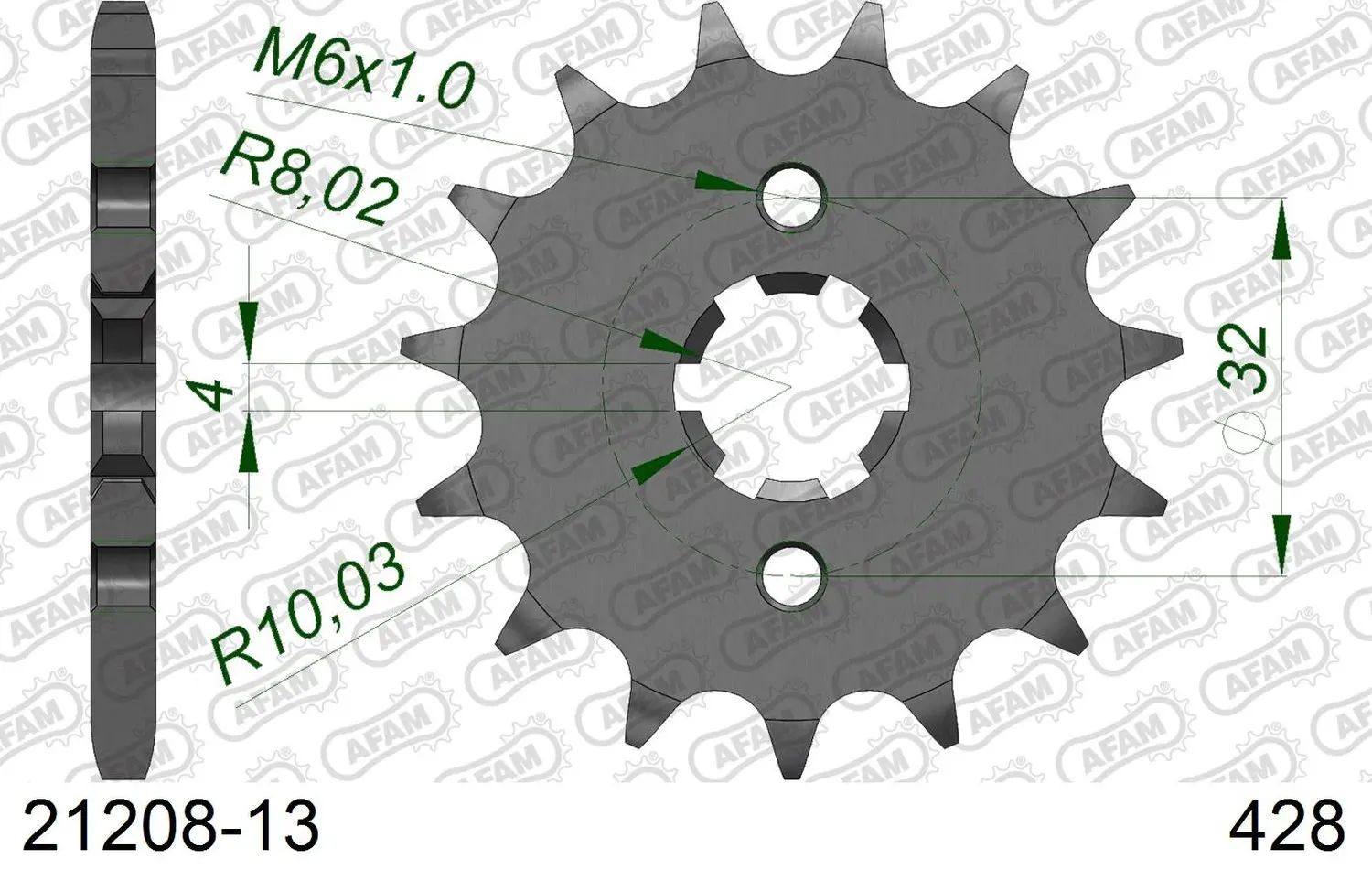 AFAM pastorek přední 2182 13 YAMAHA WR 125R/X '09-'15, YZF125R '09-'20, MT125 '15-'20 (JTF1550.13) (řetěz 428) (AFAM pastorek přední 2182 13 YAMAHA)