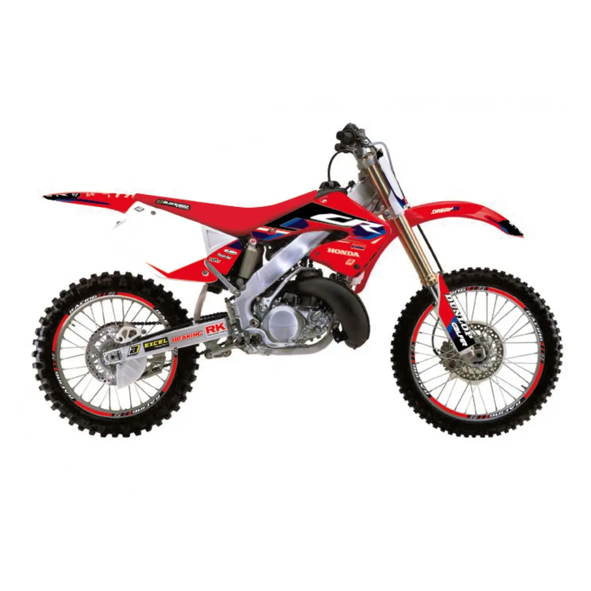 BLACKBIRD sada samolepek (dýhy) HONDA CR 125R 00-01, CR 250R 00-01 DREAM 5 barva červená černá (BLACKBIRD sada samolepek (dýhy) HONDA CR 125R 00-01,)