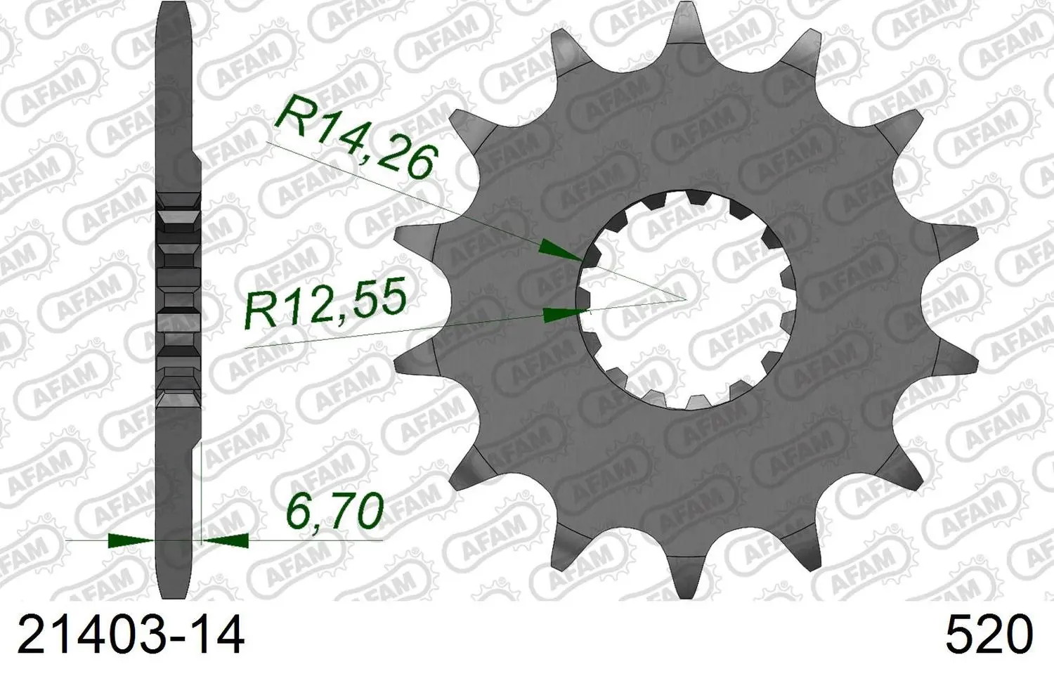 AFAM pastorek přední 2168 14 YAMAHA YFZ 450/YFM 700 RAPTOR '06-'19 (JTF1592.14) (řetěz 520) (AFAM pastorek přední 2168 14 YAMAHA YFZ 450/YFM 700)