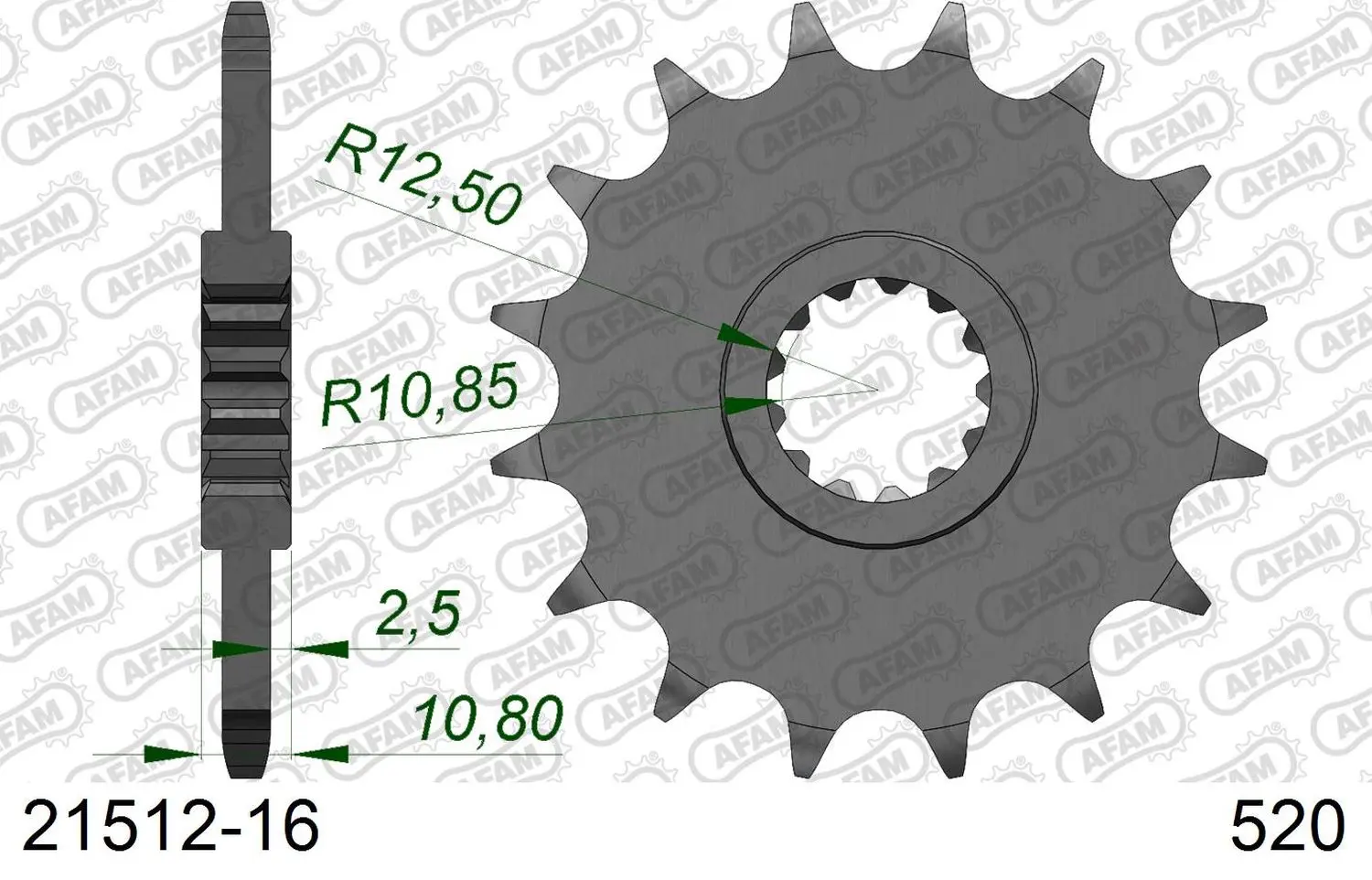 AFAM pastorek přední 2172 16 s gumou YAMAHA FZ6 '09-'17, XJ6 '09-'15 (JTF1595.16RB) (řetěz 520) (AFAM pastorek přední 2172 16 s gumou YAMAHA FZ6)