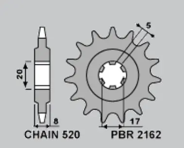 PBR řetězové kolo přední 2162 9 SHERCO 125 ST 16-17, X-RIDE 14-16, 250/300 ST 16-17 (MADE IN ITALY) (PBR řetězové kolo přední 2162 9 SHERCO 125 ST)