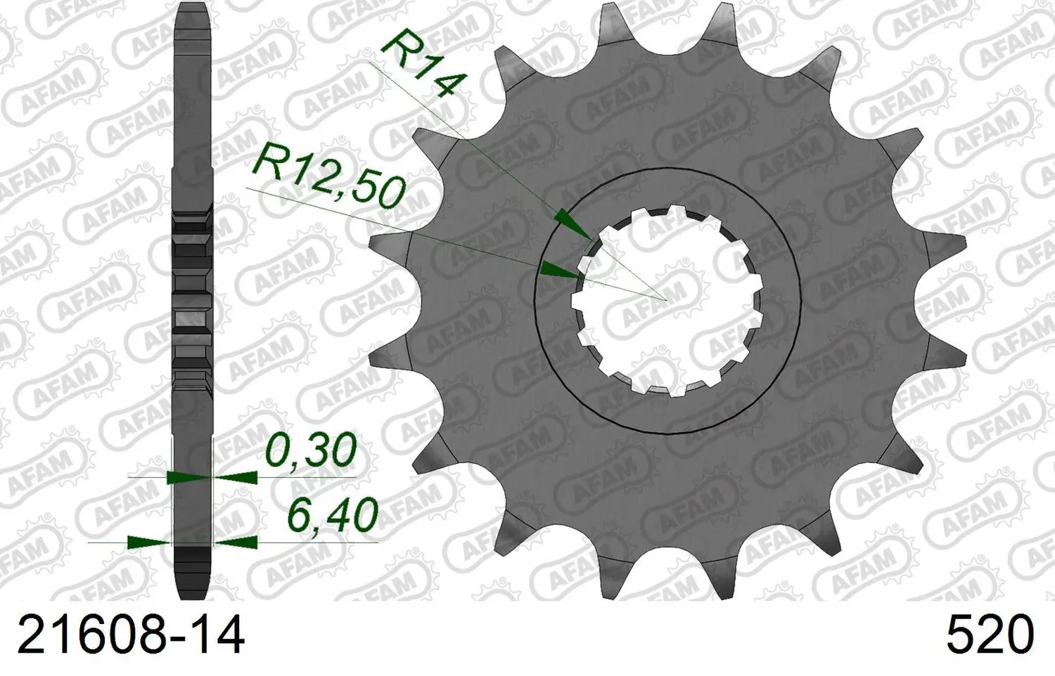 AFAM přední pastorek 2168 14 YAMAHA YFZ 450/YFM 700 RAPTOR '06-'19 (JTF1592.14) (řetěz 520) (AFAM přední pastorek 2168 14 YAMAHA YFZ 450/YFM 700)