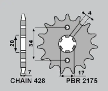 PBR řetězové kolo přední 217516 SWM 125 ACE OF SPADES 22, VAREZ 17-21, RS125R 15-21, SM125R 16-21 (2175 16) (MADE IN ITALY) (PBR řetězové kolo přední)