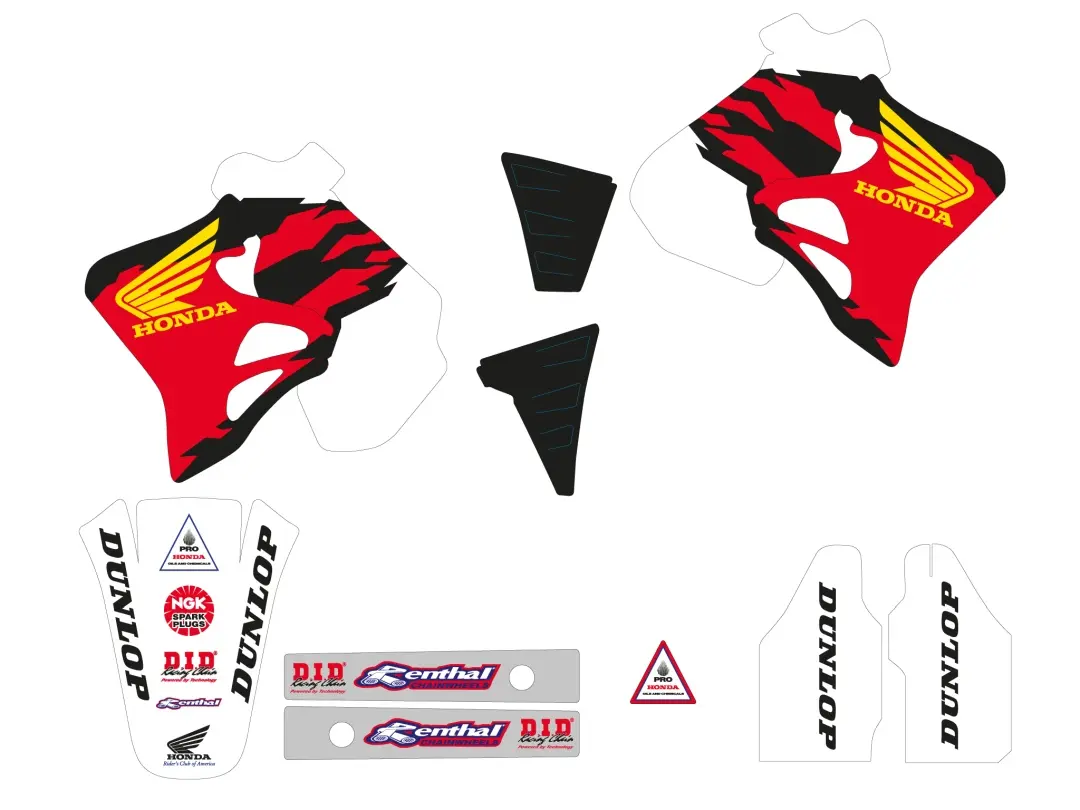 TECNOSEL (BLACKBIRD) sada samolepek (dýhy) HONDA CR 125 93-94, CR 250 92-94, REPLICA TEAM HONDA 92 USA barva červená/černá/bílá (TECNOSEL (BLACKBIRD))