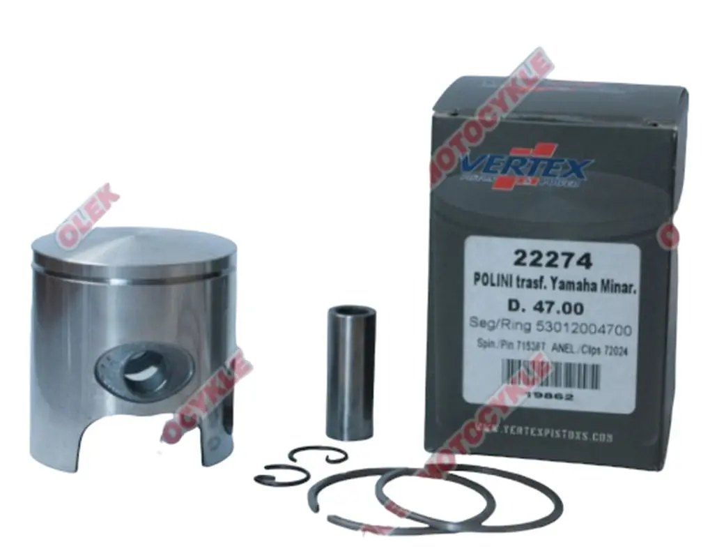 VERTEX píst POLINI, MINARELLI, YAMAHA 46,95MM čep 10MM (kroužky 53012004700 X 1 kus) (VERTEX píst POLINI, MINARELLI, YAMAHA 46,95MM čep 10MM (kroužky)