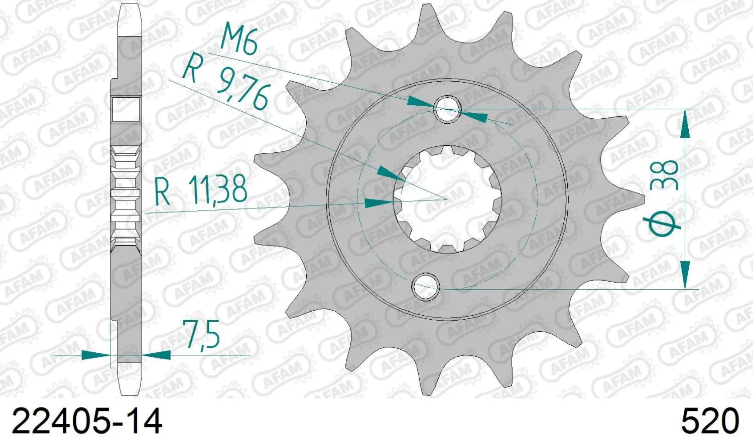 AFAM přední pastorek 2116 14 SUZUKI LTR 450 '06-'12, LTZ 400 '03-'13, RMX 450 '10-'13 (JTF1401.14) (řetěz 520) (AFAM přední pastorek 2116 14 SUZUKI)