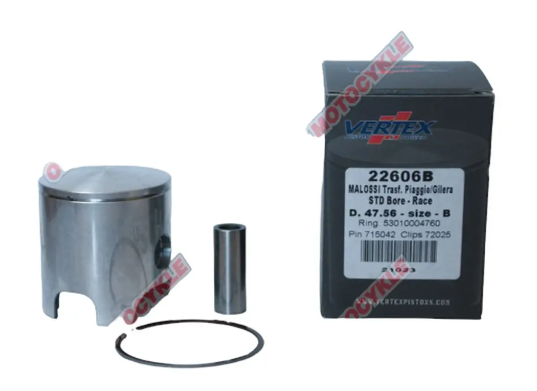 VERTEX píst MALOSSI (PIAGGIO, GILERA) 47,57mm čep 12mm (kroužky 53010004760 X 1 kus) (VERTEX píst MALOSSI (PIAGGIO, GILERA) 47,57mm čep 12mm (kroužky)