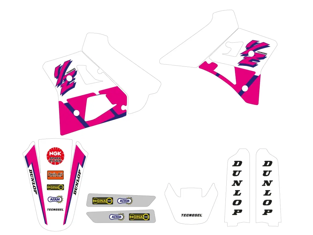 TECNOSEL (BLACKBIRD) sada samolepek (dýhy) YAMAHA YZ 250 90-92, REPLICA YAMAHA 92 barva růžová/bílá (TECNOSEL (BLACKBIRD) sada samolepek (dýhy))