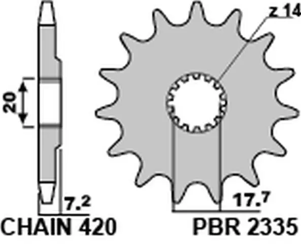 PBR řetězové kolečko přední 2335 14 18NC YAMAHA YZ 65 18-20 (JTF1558.14) (MADE IN ITALY) (PBR řetězové kolečko přední 2335 14 18NC YAMAHA YZ 65 18-20)