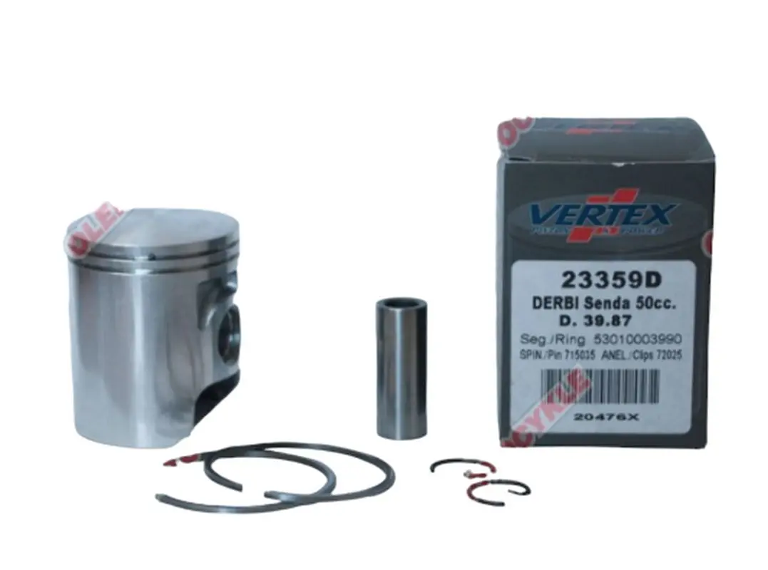 VERTEX píst DERBI SENDA 50 (39,85mm) (kroužky 53010003990 X 2 kusy) (VERTEX píst DERBI SENDA 50 (39,85mm) (kroužky 53010003990 X 2 kusy))