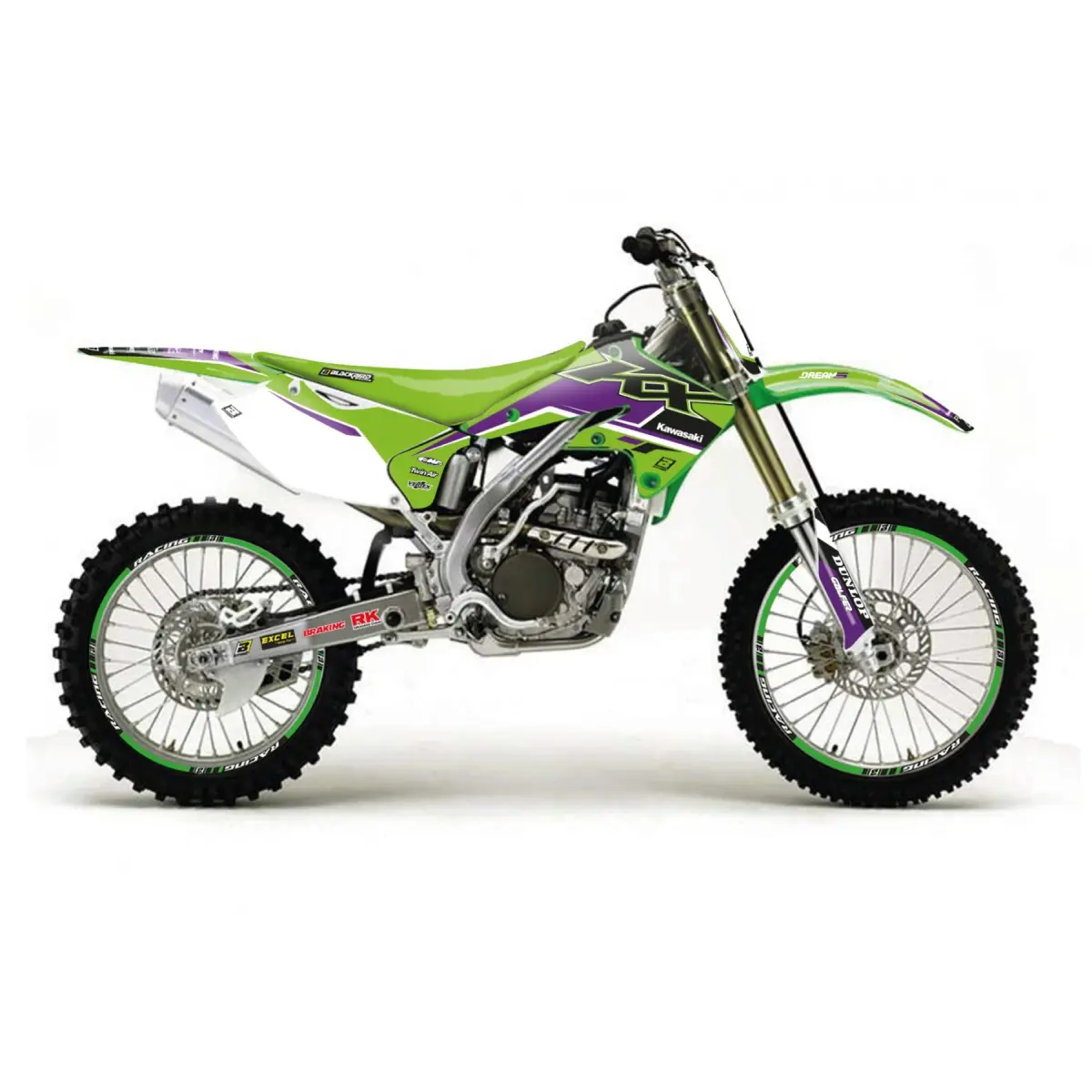 BLACKBIRD sada samolepek (dýhy) KAWASAKI KX 250F 04-05 DREAM 5 barva zelená černá (BLACKBIRD sada samolepek (dýhy) KAWASAKI KX 250F 04-05 DREAM 5)