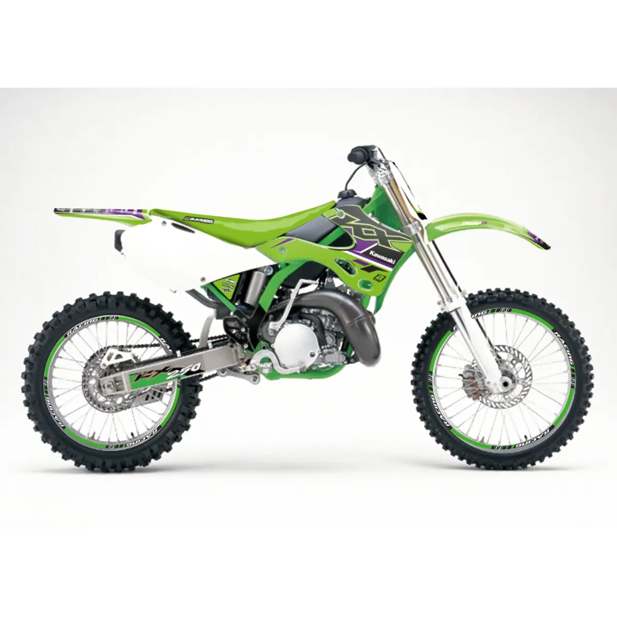 BLACKBIRD sada samolepek (dýhy) KAWASAKI KX 125/250 99-02 DREAM 5 barva zelená černá (BLACKBIRD sada samolepek (dýhy) KAWASAKI KX 125/250 99-02 DREAM)