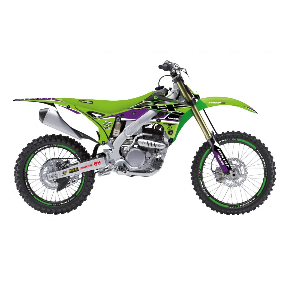 BLACKBIRD sada samolepek (dýhy) KAWASAKI KX 250F 13-16 DREAM 4 barva zelená černá (BLACKBIRD sada samolepek (dýhy) KAWASAKI KX 250F 13-16 DREAM 4)