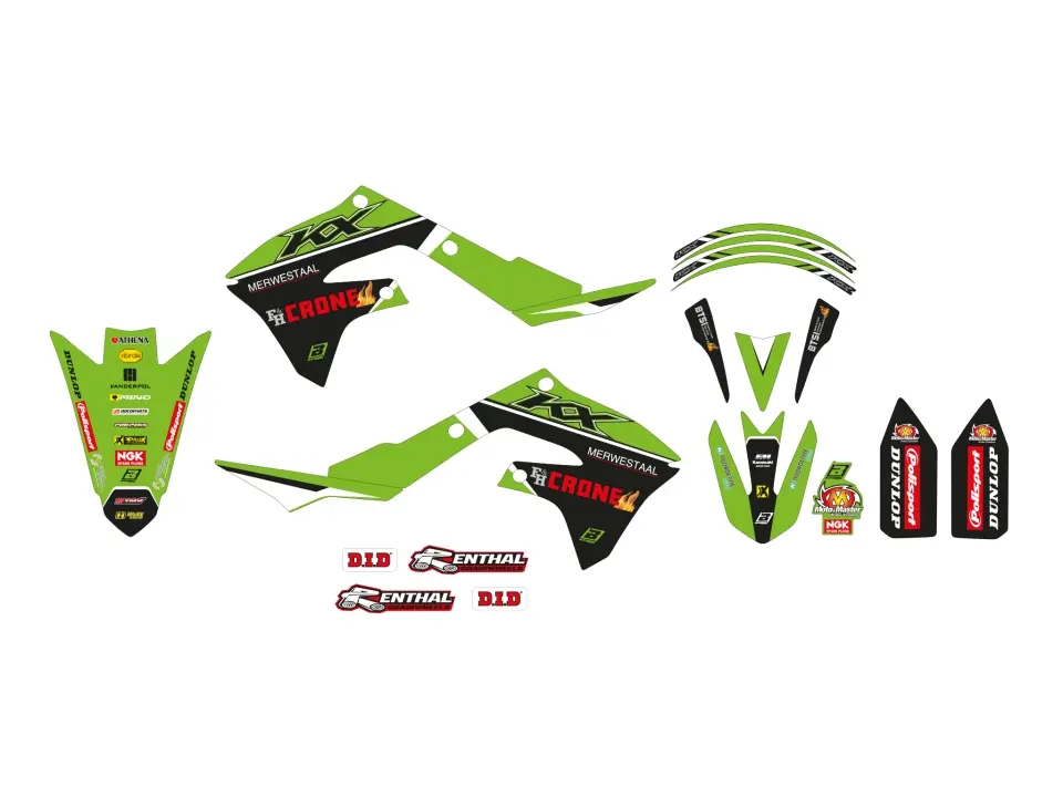 BLACKBIRD sada samolepek (dýhy) KAWASAKI KX 250F 21-23, KX 450F 19-24 REPLICA KAWASAKI závodní F&H 22 barva zelená černá ( )