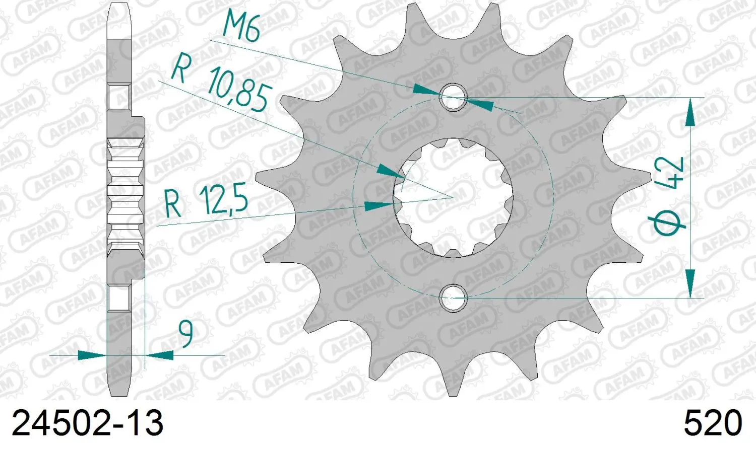 AFAM přední pastorek 523 13 KAWASAKI EL 250/252 '88-'03, KLX 250 S '09-'15, KLR 250/600 (-2) (JTF516.13) (řetěz 520) (AFAM přední pastorek 523 13)