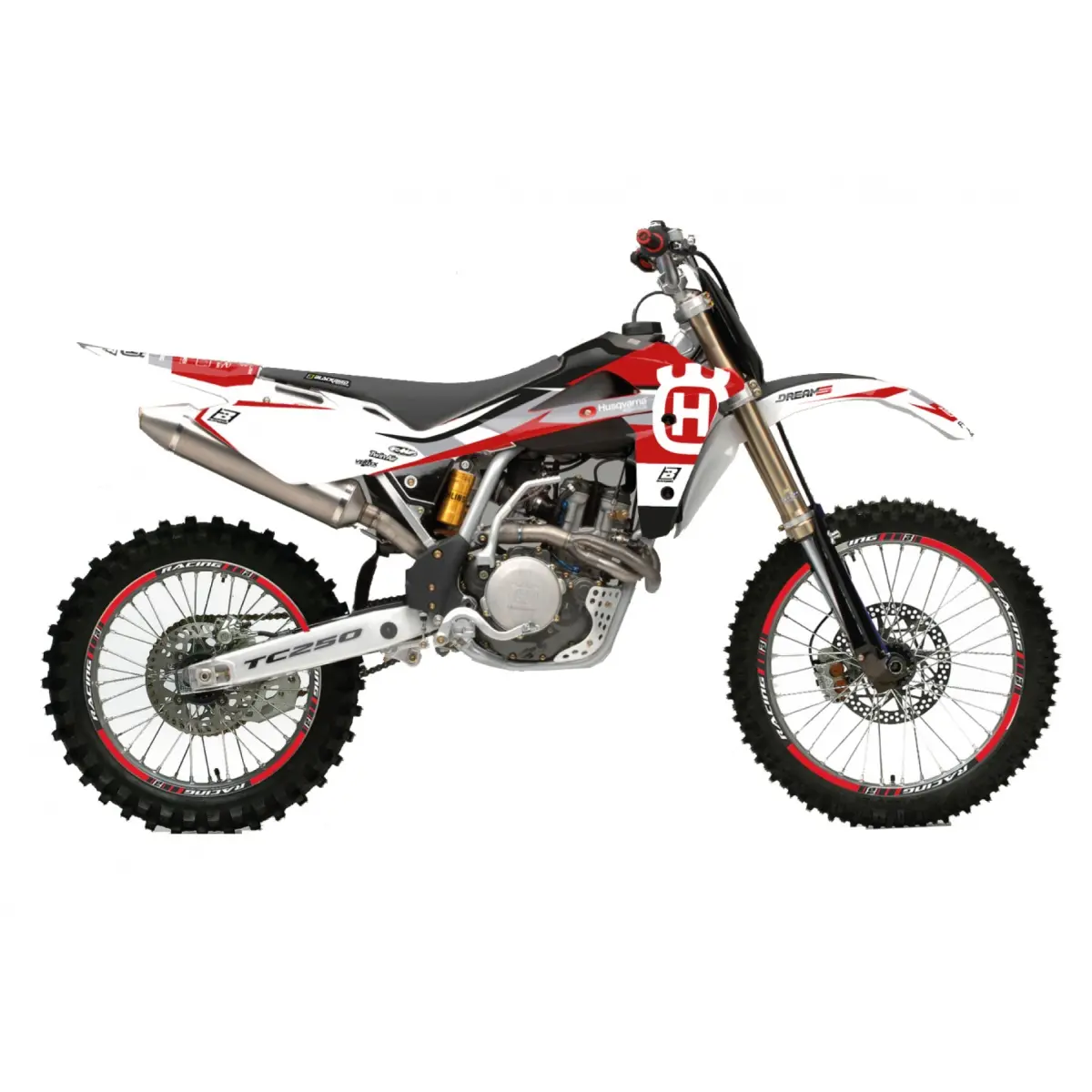 BLACKBIRD sada samolepek (dýhy) HUSQVARNA TE/TC 250/450/510 05-07 DREAM 5 barva červená bílá (BLACKBIRD sada samolepek (dýhy) HUSQVARNA TE/TC)