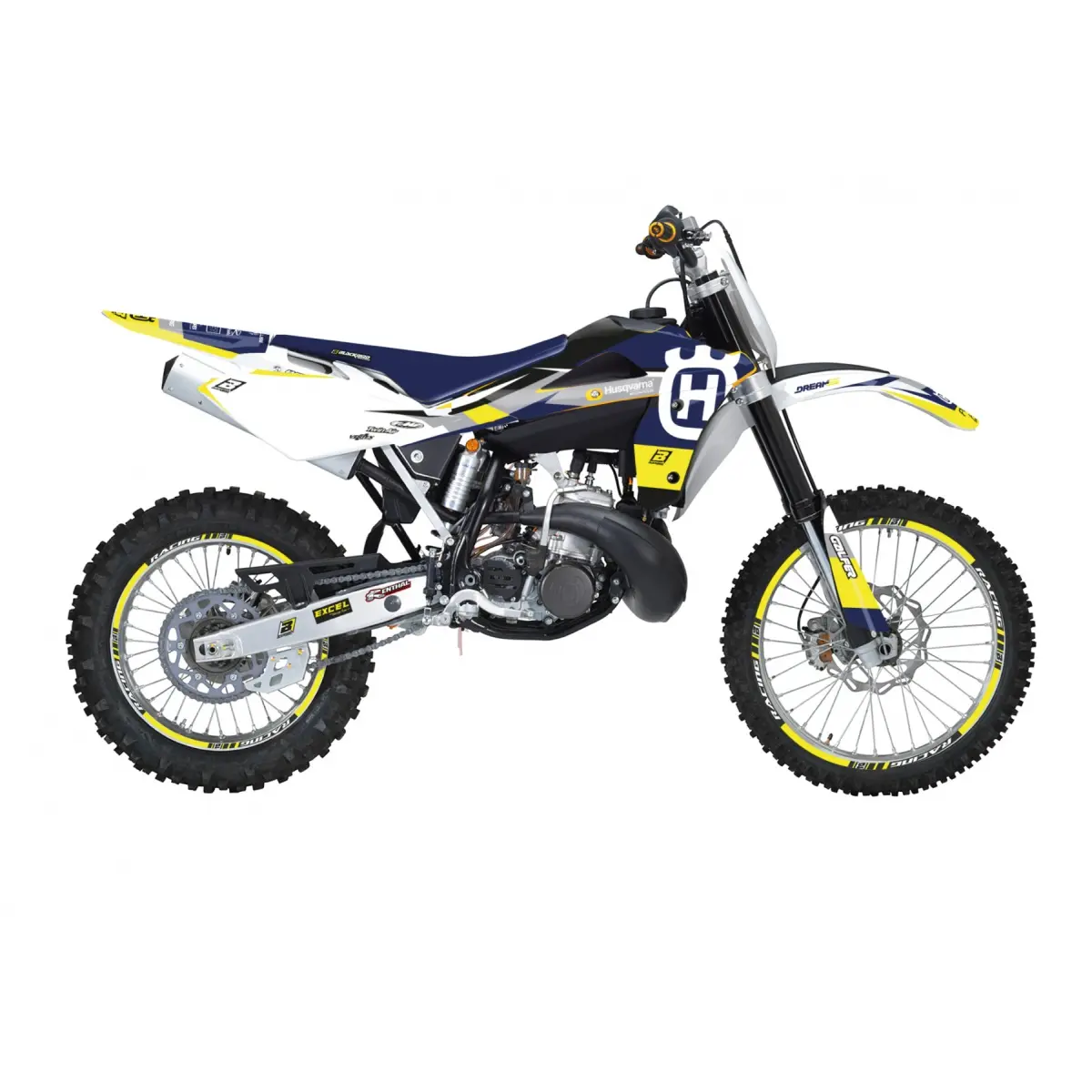 BLACKBIRD sada samolepek (dýhy) HUSQVARNA CR 125 06-08, WR 250/300 06-13 DREAM 5 barva žlutá modrá bílá (BLACKBIRD sada samolepek (dýhy) HUSQVARNA CR)