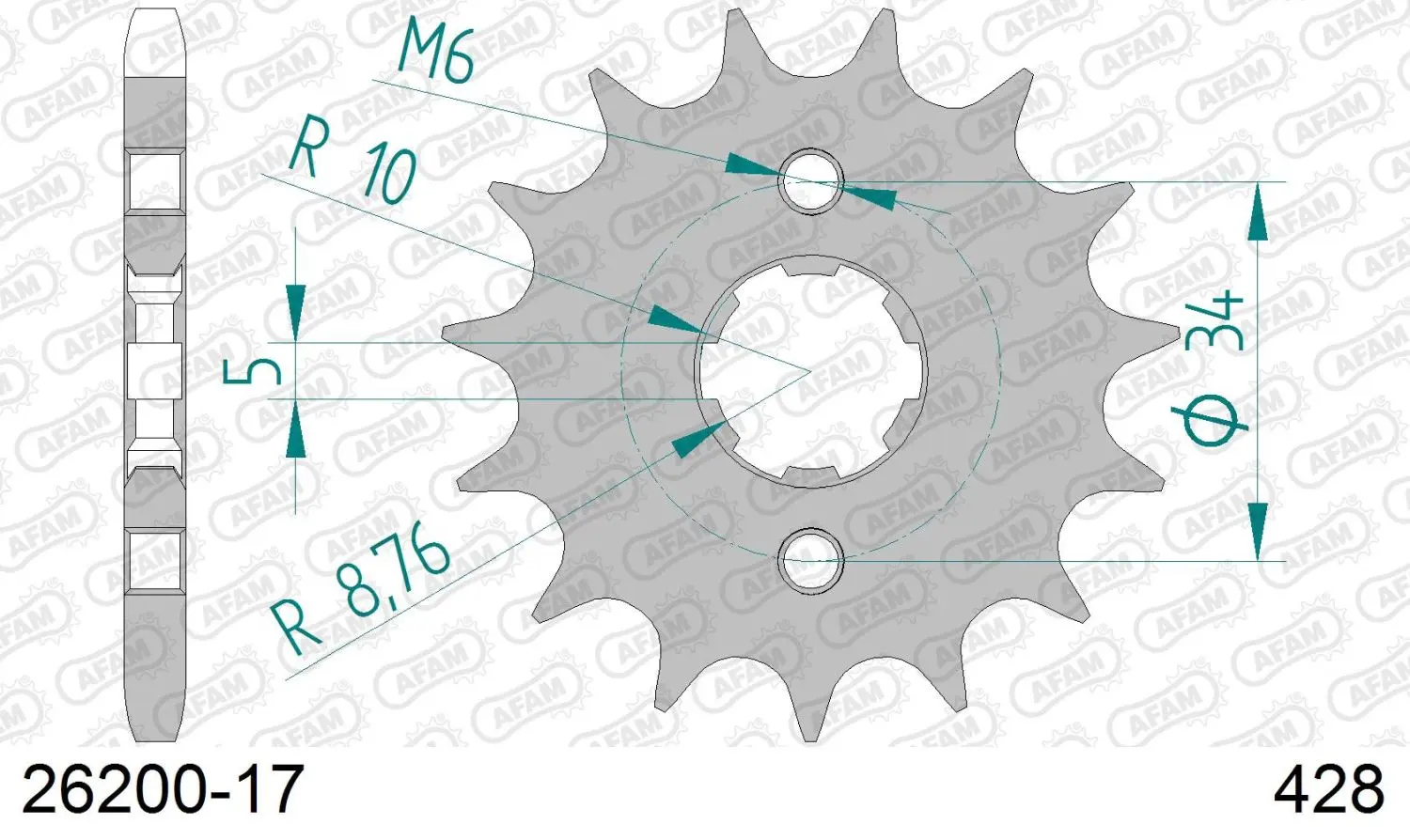 AFAM přední pastorek 2037 17 HONDA XLR 125 CBR 125 (+2), CLR 125 (JTF1264.17) (řetěz 428) (AFAM přední pastorek 2037 17 HONDA XLR 125 CBR 125 (+2),)