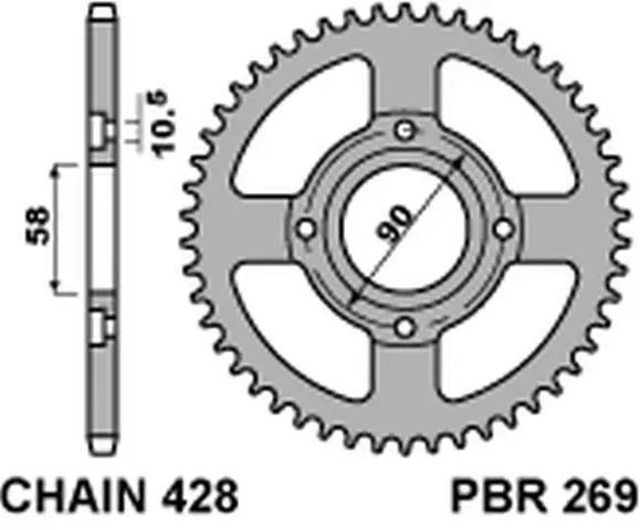 PBR řetězové kolo zadní 269 44 C45 HONDA DAELIM VC 125S 96-99 (řetěz 428) (JTR269.44) (MADE IN ITALY) (PBR řetězové kolo zadní 269 44 C45 HONDA)