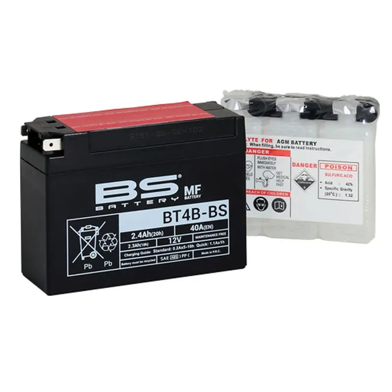 BS akumulátor BT4B-BS (YT4B-BS) 12V 2,3AH 113X38X85 bezúdržbový - elektrolyt zvlášť (40A) UE48 (12) ( )