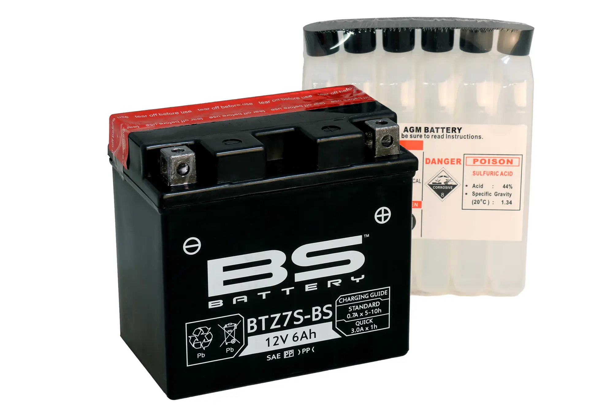 BS akumulátor BTZ7S-BS (YTZ7S, YTZ7S-BS) 12V 6AH 112X69X103 bezúdržbový - elektrolyt zvlášť (130A) UE48 (6) (BS akumulátor BTZ7S-BS (YTZ7S, YTZ7S-BS))