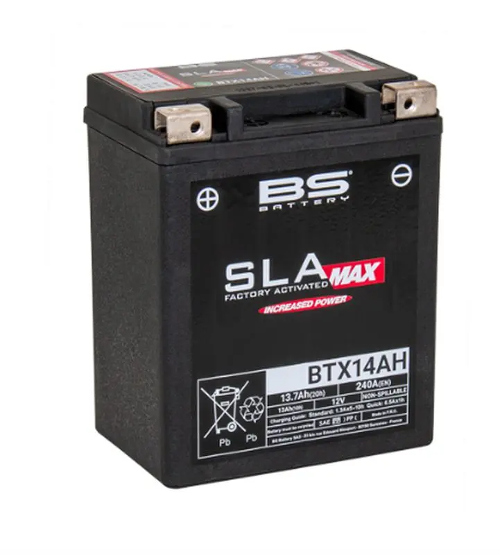 BS akumulátor BTX14AH MAX (FA) (YTX14AH-BS) 12V 13AH 134X89X166 bezúdržbový - plněný (zvýšený startovací proud) (240A) (INDIAN, POLARIS) (4) (BS)