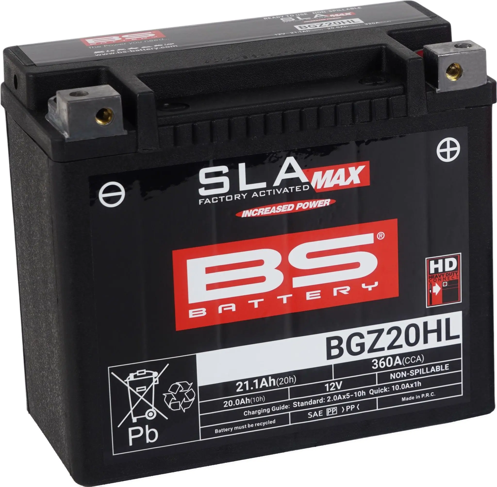 BS akumulátor BGZ20HL MAX (FA) (YTX20HL,YTX20L-BS,YTX20HL-BS,YB18L-A) 12V 20AH 176X89X154 bezúdržbový - nabitý (zvýšený rozběhový proud) (360A)