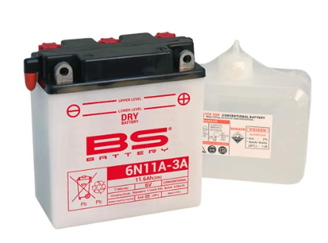BS akumulátor 6N11A-3A (122X62X131) 6V 11AH obsluhovaný - elektrolyt zvlášť UE48 (6) ( )
