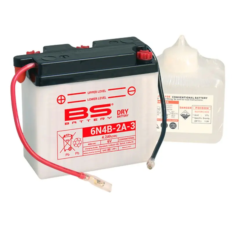 BS akumulátor 6N4B-2A-3 6V 4AH 102X48X96 obsluhovaný - elektrolyt zvlášť UE48 (12) ( )