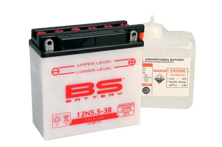 BS akumulátor 12N5,5-3B (12N5,5-3B) 12V 5,5AH 138X61X131 obsluhovaný - elektrolyt zvlášť (44A) UE48 (6) (BS akumulátor 12N5,5-3B (12N5,5-3B) 12V)