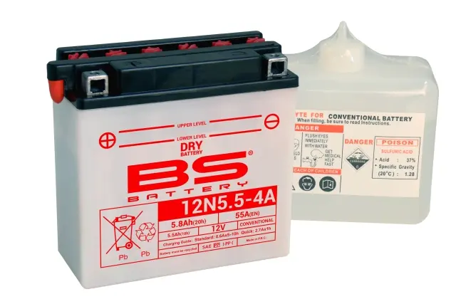 BS akumulátor 12N5,5-4A (12N5,5-4A) 12V 5,5AH 135X60X130 obsluhovaný - elektrolyt zvlášť (70A) UE48 (6) (BS akumulátor 12N5,5-4A (12N5,5-4A) 12V)