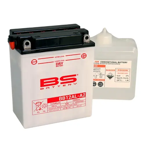 BS akumulátor BB12AL-A2 (YB12AL-A2) 12V 12AH 135X81X161 obsluhovaný - elektrolyt zvlášť (165A) UE48 (4) (BS akumulátor BB12AL-A2 (YB12AL-A2) 12V 12AH)