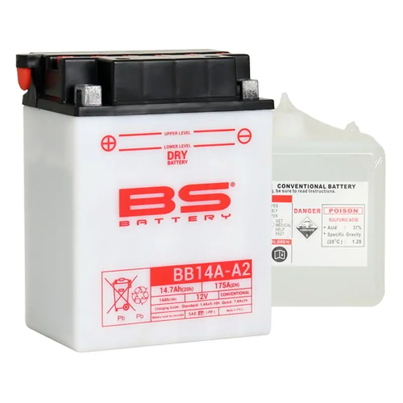 BS akumulátor BB14A-A2 (YB14A-A2) 12V 14AH 134X89X176 obsluhovaný - elektrolyt zvlášť (175A) UE48 (3) (BS akumulátor BB14A-A2 (YB14A-A2) 12V 14AH)