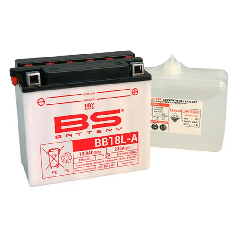BS akumulátor BB18L-A (YB18L-A) 12V 18AH 180X90X162 obsluhovaný - elektrolyt zvlášť (235A) UE48 (2) ( )