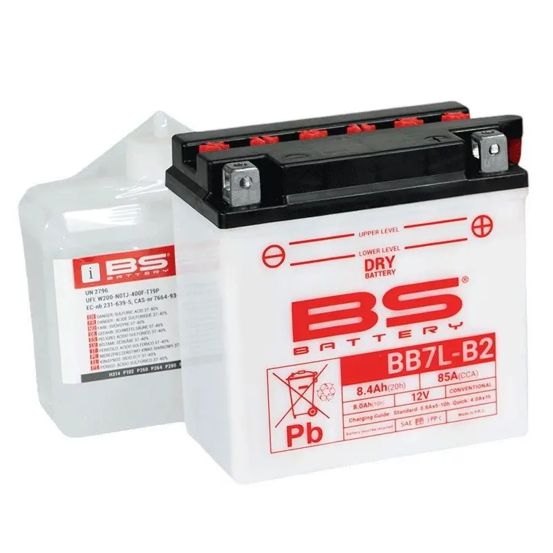 BS akumulátor BB7L-B (YB7L-B) (12N7-3B) (YB7L-B2) 12V 8,4AH 135X75X133 obsluhovaný - elektrolyt zvlášť (85A) UE48 - nahrazuje 310594 (6) ( )