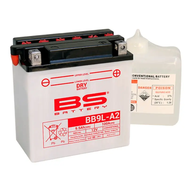 BS akumulátor BB9L-A2 (YB9L-A2) 12V 9AH 135X75X139 obsluhovaný - elektrolyt zvlášť (100A) UE48 (4) ( )