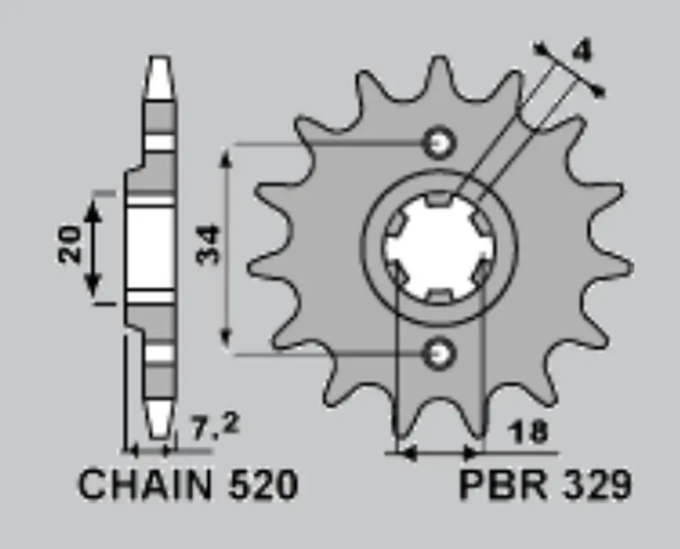 PBR řetězové kolo přední 329 14 18NC AJP PR3 200 ENDURO '09-'15, HONDA CA 125 REBEL '95-'01, MBX 125F '84-'85, MTX 125R '83-'94, NS 125F '85-'90, NSR