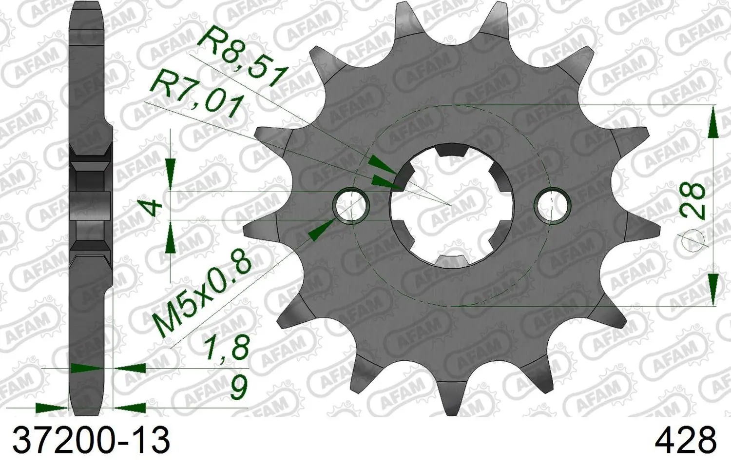 AFAM přední pastorek 2223 13 APRILIA 125 RS4 4 11-16 (JTF712.13) (řetěz 428) (AFAM přední pastorek 2223 13 APRILIA 125 RS4 4 11-16 (JTF712.13) (řetěz)