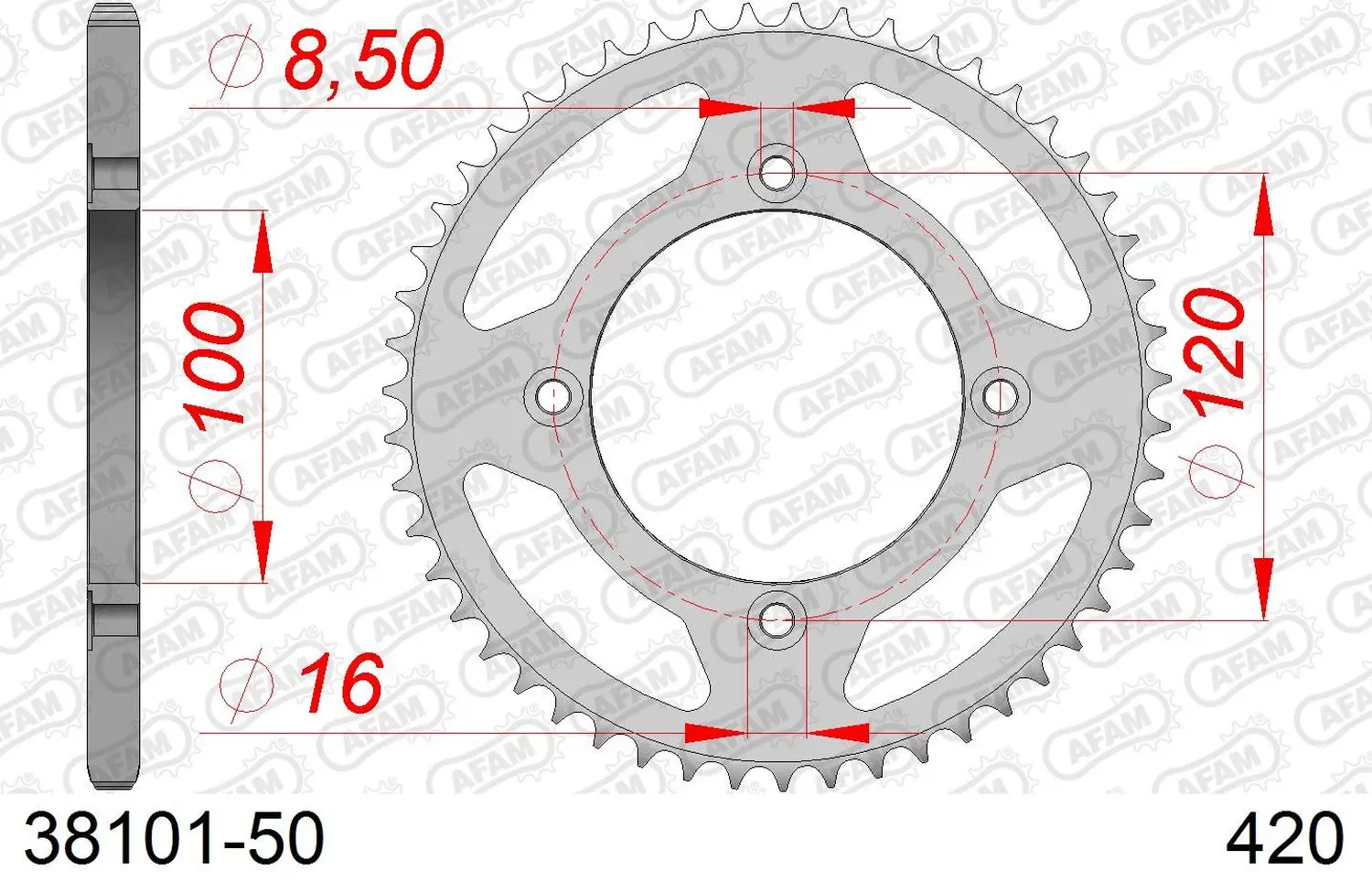 AFAM zadní řetězové kolečko 4453 50 BETA 50 RR ENDURO / ENDURO RACING / ENDURO SPORT '18-'19 (JTR1141.50) (řetěz 420) ( )