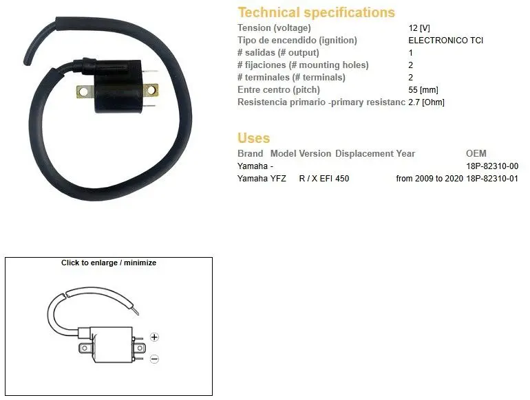 DZE zapalovací cívka YAMAHA YFZ 450R 09-20 (18P-82310-00) ( )