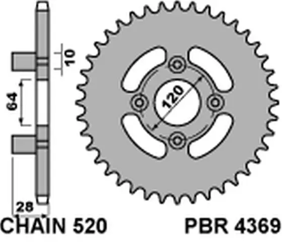 PBR zadní řetězové kolo 4369 41 C45 HONDA AX1 250 (00-05) (ŘETĚZ 520) (MADE IN ITALY) (PBR zadní řetězové kolo 4369 41 C45 HONDA AX1 250 (00-05))