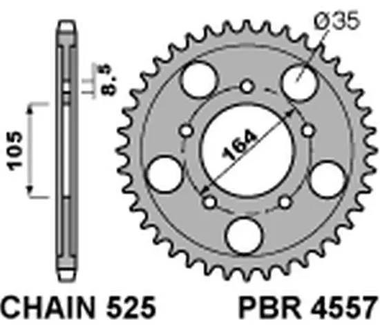PBR zadní řetězové kolečko 4557 48 C45 GILERA GP 800 '09-'13, APRILIA SRV850 '12 (+1) (řetěz 525) (JTR-BRAK) (MADE IN ITALY) (PBR zadní řetězové)