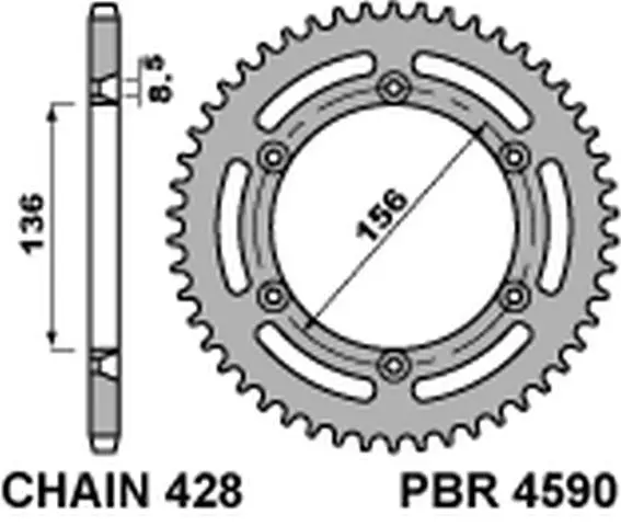PBR zadní řetězové kolečko 4590 59 C45 HUSQVARNA TE 125 (4T) 10-'13 (řetěz 428) (MADE IN ITALY) ( )