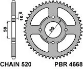 PBR zadní řetězové kolečko 4668 44 HONDA XL 125V VARADERO 01-13 (náhrada za 279 44) (řetěz 520) (MADE IN ITALY) (PBR zadní řetězové kolečko 4668 44)